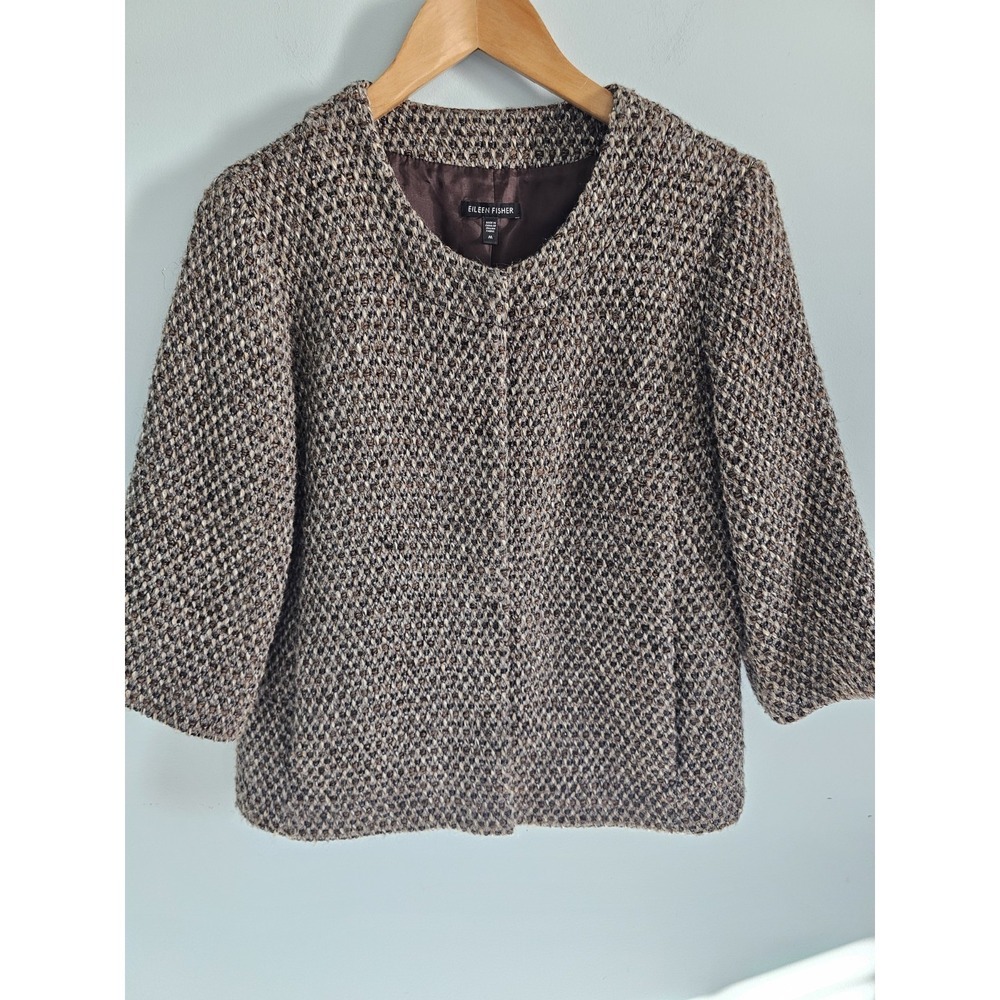 Eileen Fisher Virgin Wool And Alpaca Blend Tweed Coat Size M